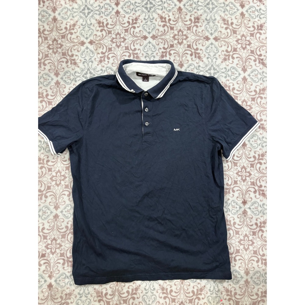Michael Kors Mens Navy Blue Short Sleeve Polo Shirt Contrast Trim Size M